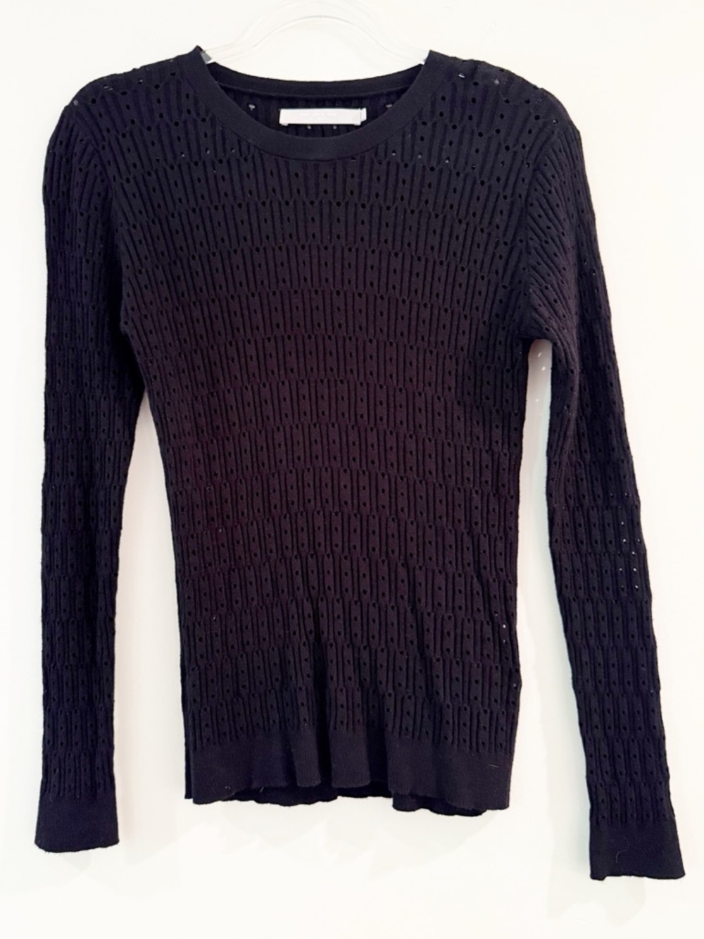 One Grey Day Crew Neck Perforated Black Sweater